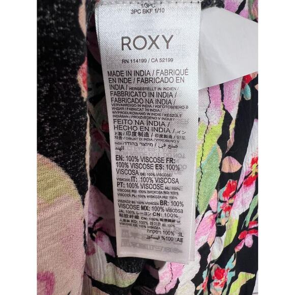 Roxy Sweetest Shores Mini Black Floral Boho V Neck Dress Ladies Large - Picture 3 of 5